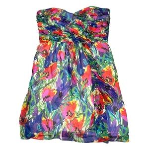 Shoshanna Strapless Silk Tulip Print Dress Size 6 Boho Garden Party Floral